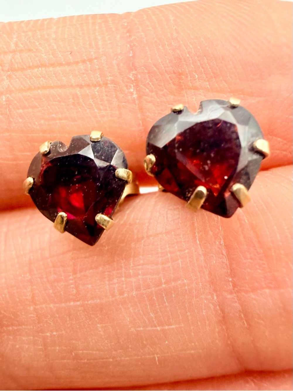 Vintage Garnet and Gold Filled Heart Stud Earrings